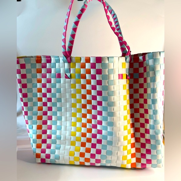 Handbags - Colorful Checkered poolside or beach Tote Bag